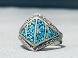 4 Channel Inlay Vintage Native American Navajo Turquoise Sterling Silver Ring Old-Nativo Arts