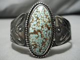 Earlier 1900's Vintage Native American Navajo #8 Turquoise Sterling Silver Bracelet Old Cuff-Nativo Arts