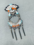 Important Vintage Native American Zuni Turquoise Inlay Sterling Silver Pendant- One Of Best-Nativo Arts