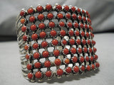 One Of The Best Native American Navajo Snake Eyes Coral Sterling Silver Bracelet- Huge!-Nativo Arts