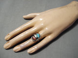 Amazing Vintage Zuni Turquoise & Coral Sterling Silver Snake Ring Native American-Nativo Arts