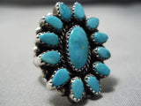 Super Chunky Vintage Native American Navajo Blue Carico Lake Turquoise Sterling Silver Ring-Nativo Arts