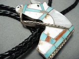 Important Vintage Native American Zuni Horse Turquoise Inlay Sterling Silver Bolo Tie Old-Nativo Arts