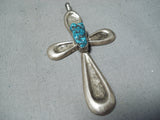 Amazing Vintage Native American Navajo Turquoise Sterling Silver Cross Pendant Old-Nativo Arts
