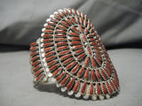 Huge Navajo Coral Sterling Silver Native American Bracelet Cuff-Nativo Arts