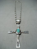 Incredible Navajo Turquoise Sterling Silver Cross Necklace Native American-Nativo Arts