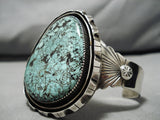 One Of The Largest Green Turquoise Vintage Native American Navajo Sterling Silver Bracelet Old-Nativo Arts