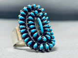 Fabulous Native American Navajo Sleeping Beauty Turquoise Cluster Sterling Silver Large Ring-Nativo Arts