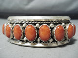 Magnificent Native American Navajo Les Nez Coral Sterling Silver Bracelet-Nativo Arts
