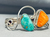 Superior Native American Navajo Royston Turquoise & Spiny Oyster Sterling Silver Bracelet Signed-Nativo Arts