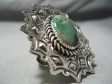 Colossal Native American Green Turquoise Sterling Silver Repoussed Ring-Nativo Arts