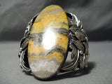 Best Navajo Bumble Bee Stone Sterling Silver Leaves Bracelet Native American-Nativo Arts
