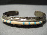 Important Vintage San Felipe Turquoise Sterling Silver Inlay Bracelet Old-Nativo Arts
