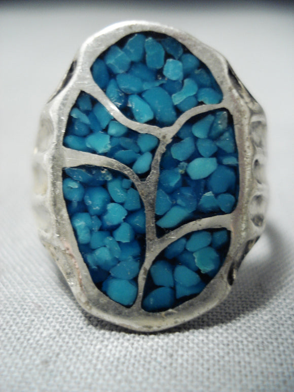 Intricate Vintage Native American Navajo Turquoise Inlay Sterling Silver Ring-Nativo Arts