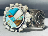 Intricate Heavy 90 Gram Southwest Turquoise Sterling Silver Bracelet-Nativo Arts