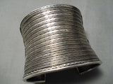 Native American Huge Hand Tooled Vintage Sterling Silver Heavy Tribal Intricate Bracelet-Nativo Arts