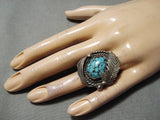 Superlative Vintage Native American Navajo Spiderweb Turquoise Sterling Silver Ring-Nativo Arts