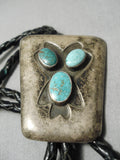 Magnificent Vintage Native American Navajo Natural Turquoise Sterling Silver Bolo Tie Old-Nativo Arts