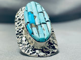 One Of The Most Unique Native American Navajo Turquoise Sterling Silver Inlay Ring-Nativo Arts