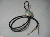 Important Hand Carved Native American Navajo Turquoise Sterling Silver Toad Bolo Tie-Nativo Arts