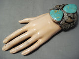 HUGE BEAR CLAW Vintage Native American Navajo Royston Turquoise Sterling Silver Bracelet-Nativo Arts