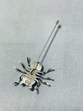 Native American Impressive Vintage Signed Morenci Turquoise Sterling Silver Spider Hat Pin-Nativo Arts