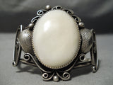 Incredible Vintage Native American Navajo Domed Pearl Sterling Silver Leaf Bracelet Old-Nativo Arts