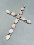 The Biggest Best Vintage Native American Navajo Pink Shell Sterling Silver Cross Pendant-Nativo Arts