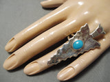 One Of The Biggest Vintage Native American Navajo Arrowhead Turquoise Sterling Silver Ring-Nativo Arts