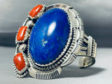 One Of The Biggest Most Unique Native American Navajo Lapis Coral Sterling Silver Bracelet-Nativo Arts