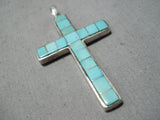 Native American Unique Vintage Santo Domingo Turquoise Sterling Silver Cross Pendant-Nativo Arts