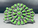 Native American Amazing Zuni Lime Green Gaspeite Stone Sterling Silver Bracelet Cuff-Nativo Arts