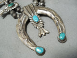 Women's Vintage Native American Navajo Turquoise Sterling Silver Squash Blossom Necklace-Nativo Arts