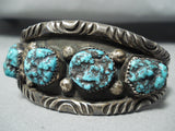 Huge Chunk Nugget Turquoise Vintage Native American Navajo Sterling Silver Bracelet Old-Nativo Arts