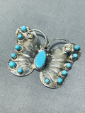 Happiness And Peace Vintage Native American Navajo Turquoise Butterfly Sterling Silver Pin-Nativo Arts