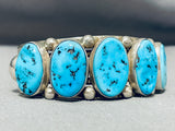 Dramatic Vintage Native American Navajo Sleeping Beauty Turquoise Sterling Silver Bracelet-Nativo Arts