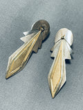 Important Leo Nez Vintage Native American Navajo Gold Sterling Silver Earrings-Nativo Arts