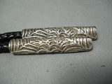 Heavy Detailed Vintage Native American Navajo Spiderweb Sterling Silver Bolo Tie-Nativo Arts