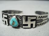 Early Whirling Logs Vintage Native American Navajo Turquoise Sterling Silver Bracelet Old-Nativo Arts