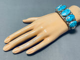 Dramatic Vintage Native American Navajo Sleeping Beauty Turquoise Sterling Silver Bracelet-Nativo Arts