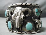 Big Huge 152 Gram Native American Skull Turquoise Sterling Silver Bracelet-Nativo Arts