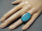 Gigantic Navajo Kingman Turquoise Sterling Silver Ring Native American-Nativo Arts