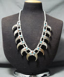 Authentic Native American Navajo Turquoise Coral Sterling Silver Squash Blossom Necklace-Nativo Arts