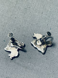 Old Covered Wagon Vintage Native American Zuni Turquoise Sterling Silver Inlay Earrings-Nativo Arts