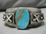 Important Vintage Native American Navajo Emer Thompson Turquoise Sterling Silver Bracelet Old-Nativo Arts