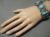 Domed Rare #8 Turquoise Vintage Native American Navajo Sterling Silver Bracelet-Nativo Arts