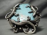 Biggest Craziest Native American Navajo Gecko Sterling Silver Turquoise Bracelet- 290 Grams-Nativo Arts