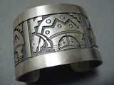 Wide Hand Tooled Vintage Hopi/ Native American Navajo Sterling Silver Bear Bracelet-Nativo Arts