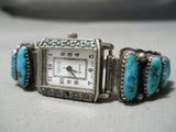 Rare Orville Tsinnie Vintage Native American Navajo Turquoise Sterling Silver Watch Bracelet Old-Nativo Arts