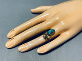 Unique Vintage Native American Navajo Kingman Turquoise Goldfill Ring-Nativo Arts